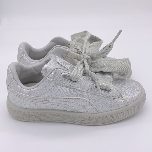 Puma Silver Glitter Basket Heart Sneakers - Picture 3 of 9